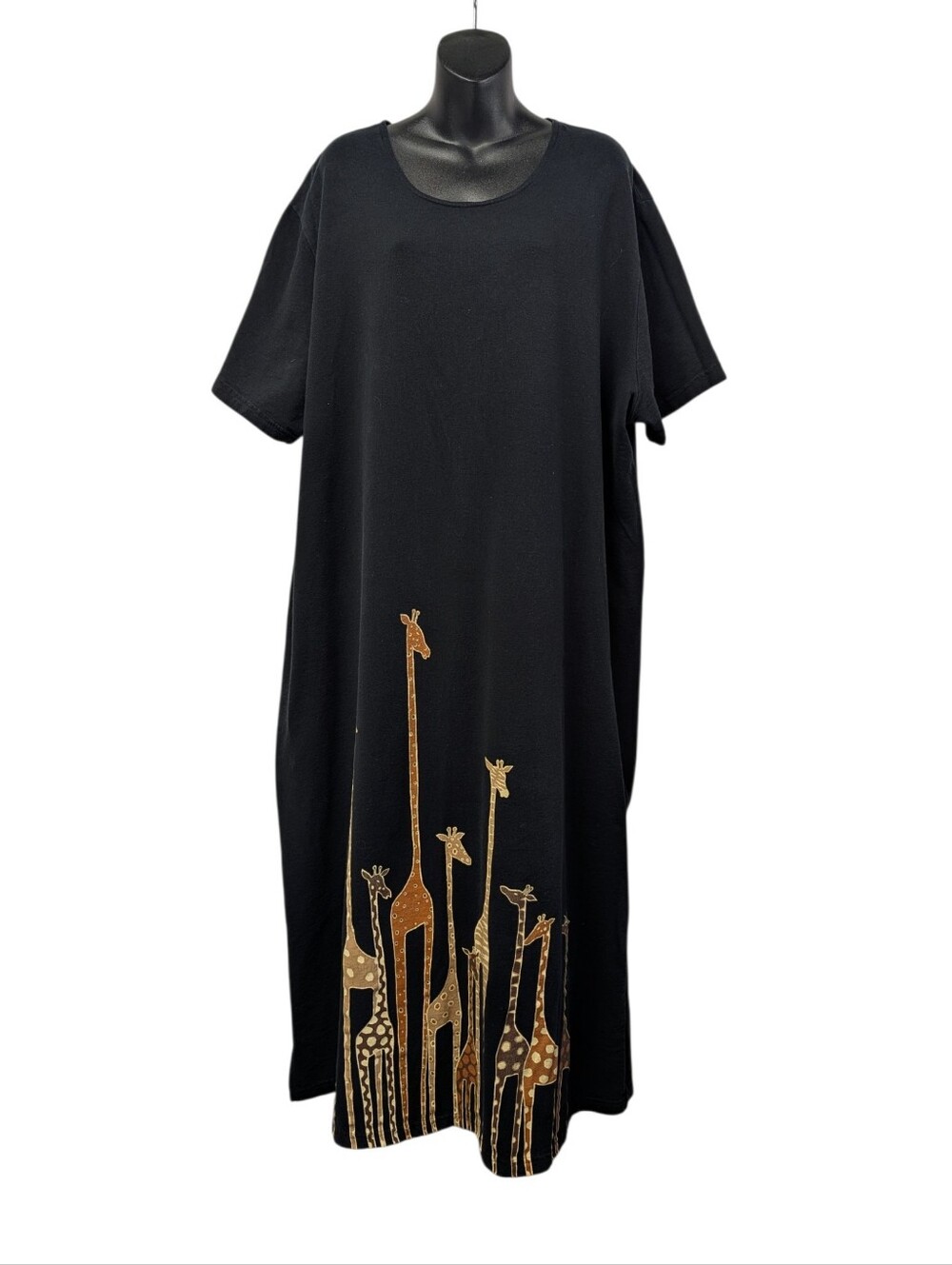 CITE Women's Black Short Sleeve Long Gold Giraffe Print Plus 3X Shirt Dress